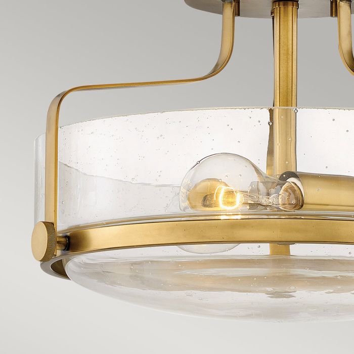 Elstead Lighting Harper 3 Light Small Semi-Flush - Heritage Brass Steel Clear Seeded Glass