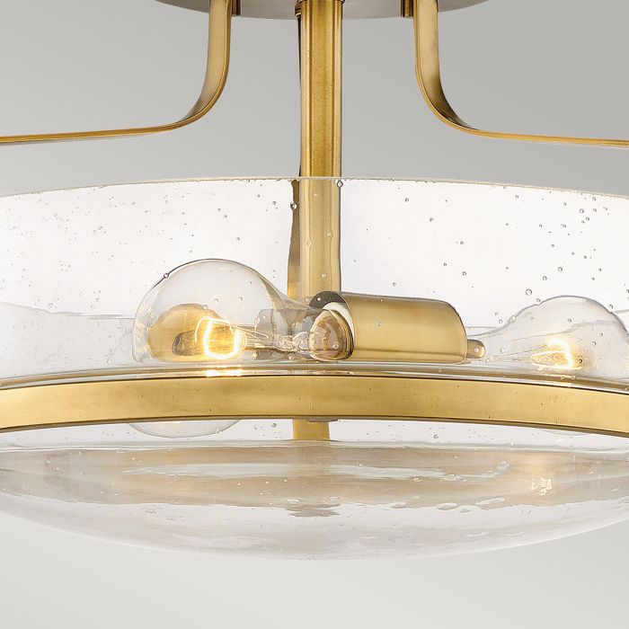 Elstead Lighting Harper 3 Light Small Semi-Flush - Heritage Brass Steel Clear Seeded Glass