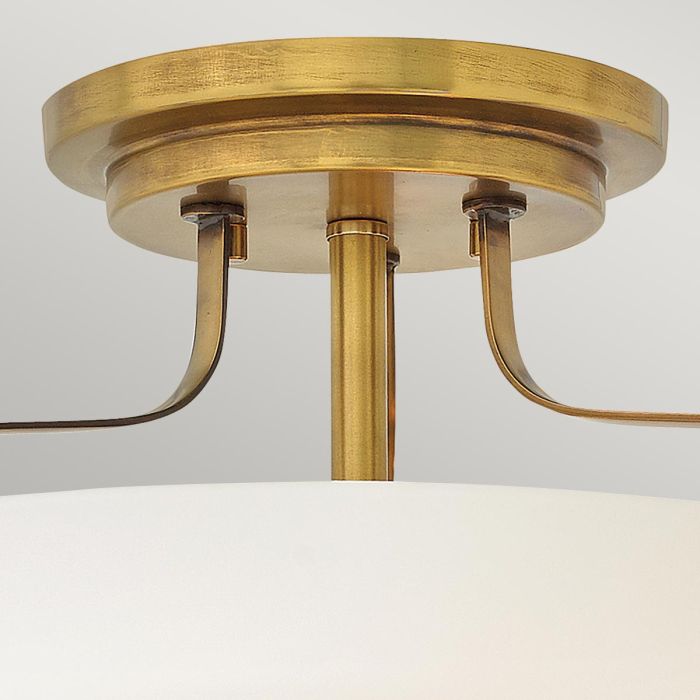 Elstead Lighting Harper 3 Light Small Semi-Flush - Heritage Brass Steel Opal Etched Glass