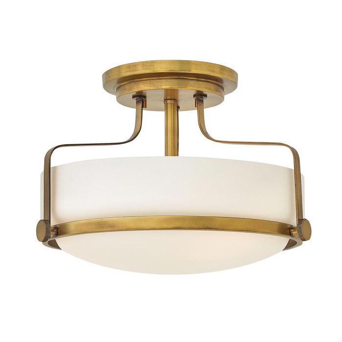 elstead lighting Harper 3 Light Small Semi-Flush - Heritage Brass Steel Opal Etched Glass