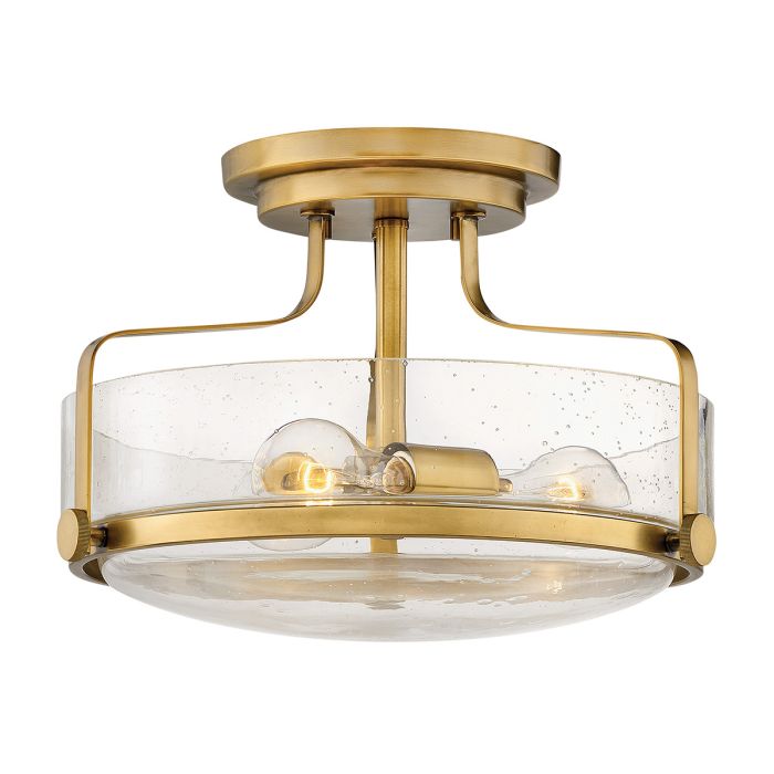 elstead lighting Harper 3 Light Small Semi-Flush - Heritage Brass Steel Clear Seeded Glass