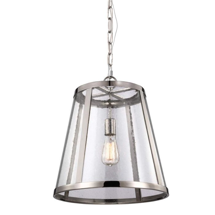 elstead lighting Harrow 1 Light Medium Pendant - Polished Nickel