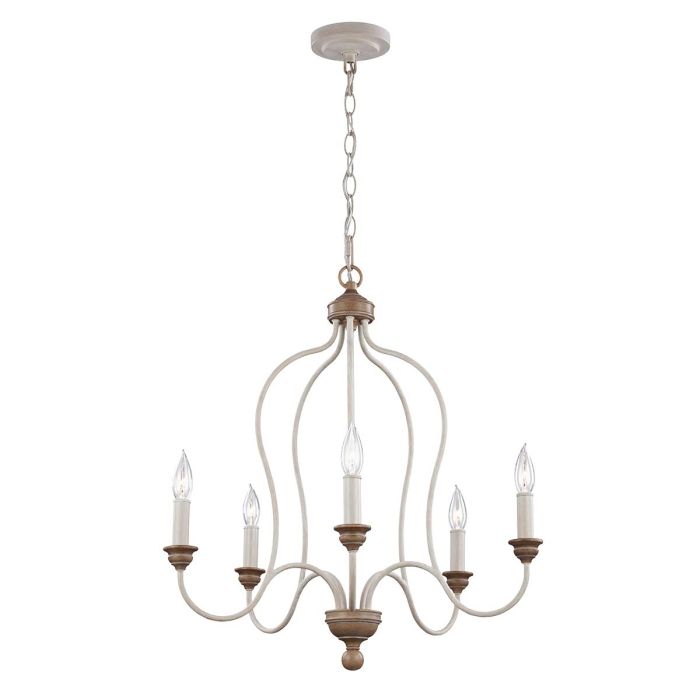 elstead lighting Hartsville 5 Light Chandelier - Chalk Washed/Beachwood