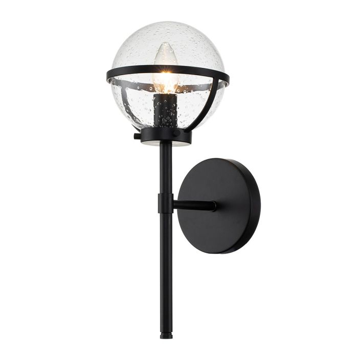 elstead lighting Hollis 1 Light Wall Light - Black Steel Clear Seeded Glass
