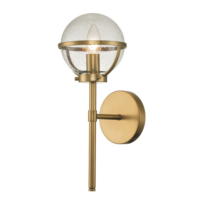 elstead lighting Hollis 1 Light Wall Light - Heritage Brass Steel Clear Seeded Glass