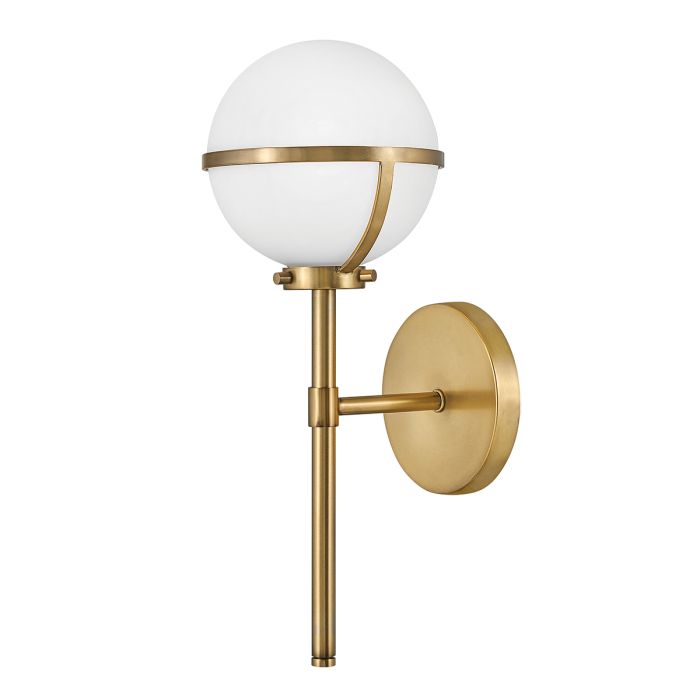 elstead lighting Hollis 1 Light Wall Light - Heritage Brass Steel Opal Glass