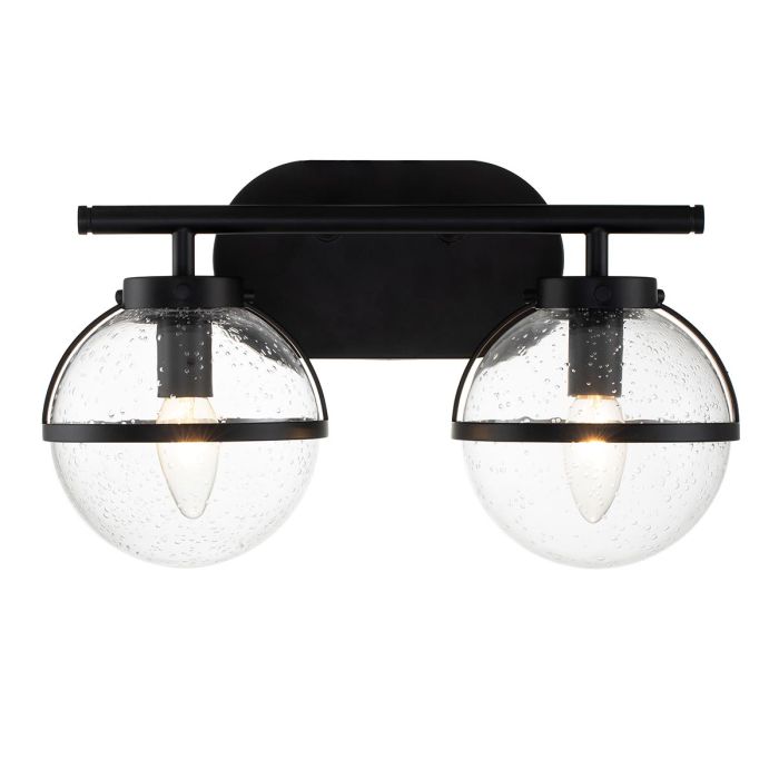 elstead lighting Hollis 2 Light Wall Light - Black Steel Clear Seeded Glass