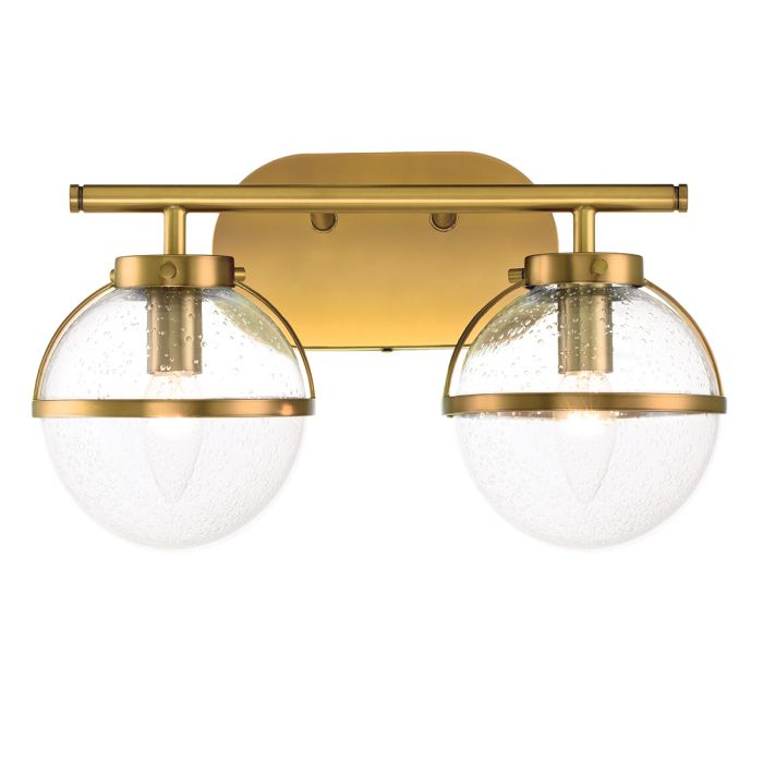 elstead lighting Hollis 2 Light Wall Light - Heritage Brass Steel Clear Seeded Glass