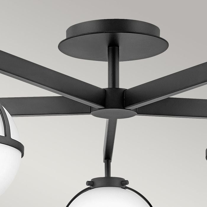 Elstead Lighting Hollis 5 Light Semi-Flush - Black Steel Opal Glass