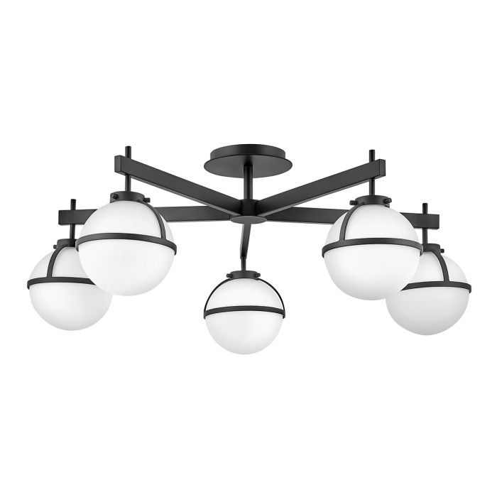 elstead lighting Hollis 5 Light Semi-Flush - Black Steel Opal Glass