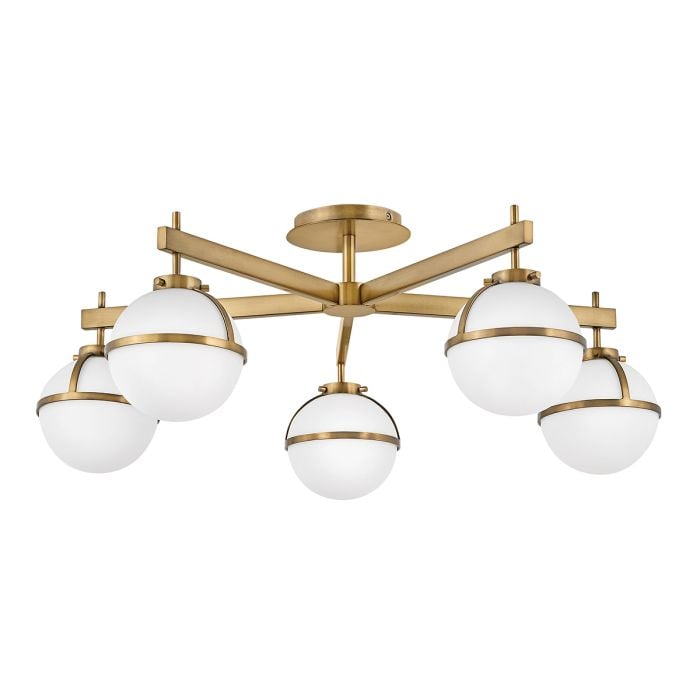 elstead lighting Hollis 5 Light Semi-Flush - Heritage Brass Steel Opal Glass