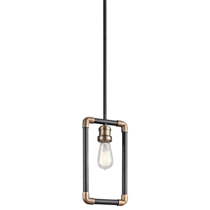 elstead lighting Imahn 1 Light Mini Pendant - Black and Natural Brass