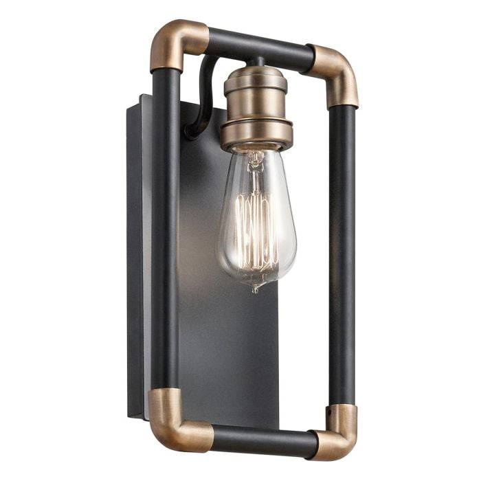 elstead lighting Imahn 1 Light Wall Light - Black and Natural Brass