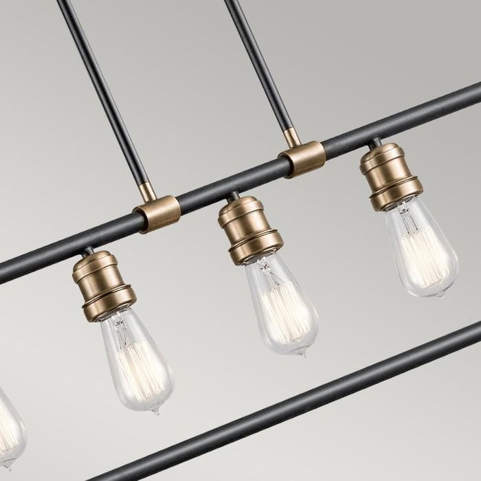 Elstead Lighting Imahn 5 Light Linear Chandelier - Black And Natural Brass