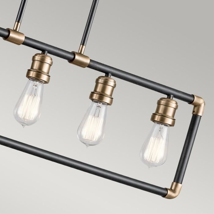 Elstead Lighting Imahn 5 Light Linear Chandelier - Black And Natural Brass