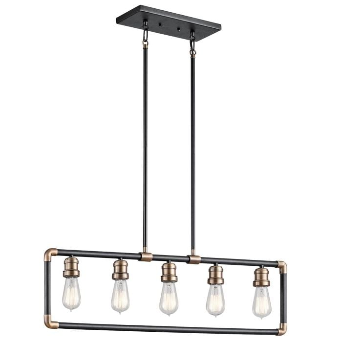 elstead lighting Imahn 5 Light Linear Chandelier - Black and Natural Brass