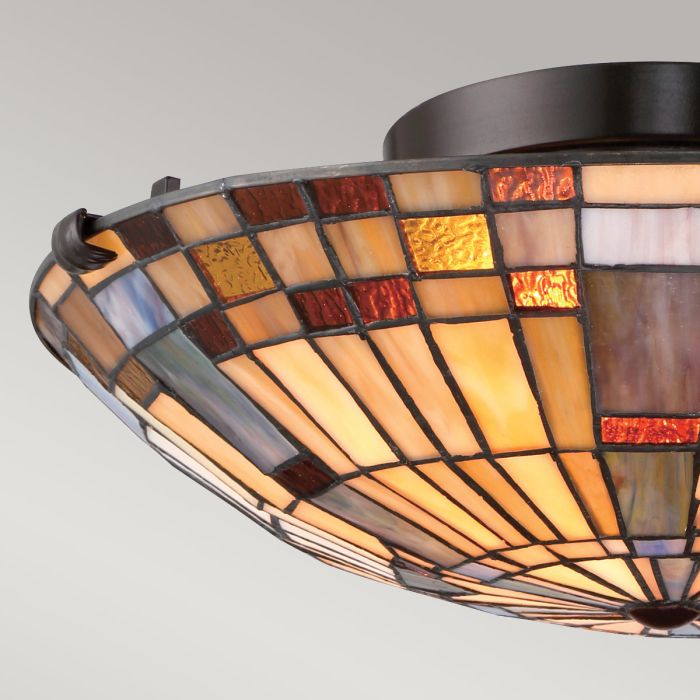 Elstead Lighting Inglenook 2 Lt Flush - Valiant Bronze & Art Glass Shade