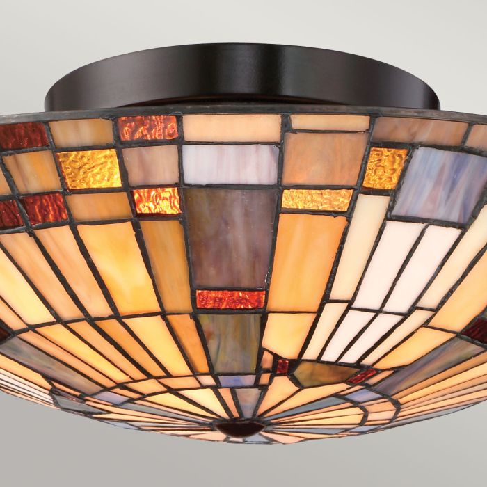 Elstead Lighting Inglenook 2 Lt Flush - Valiant Bronze & Art Glass Shade