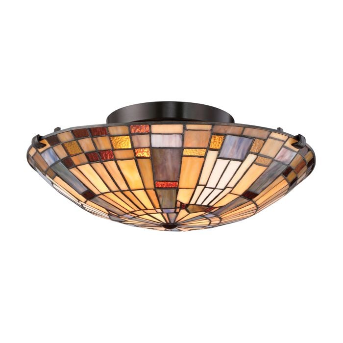 elstead lighting Inglenook 2 lt Flush - Valiant Bronze & Art Glass Shade