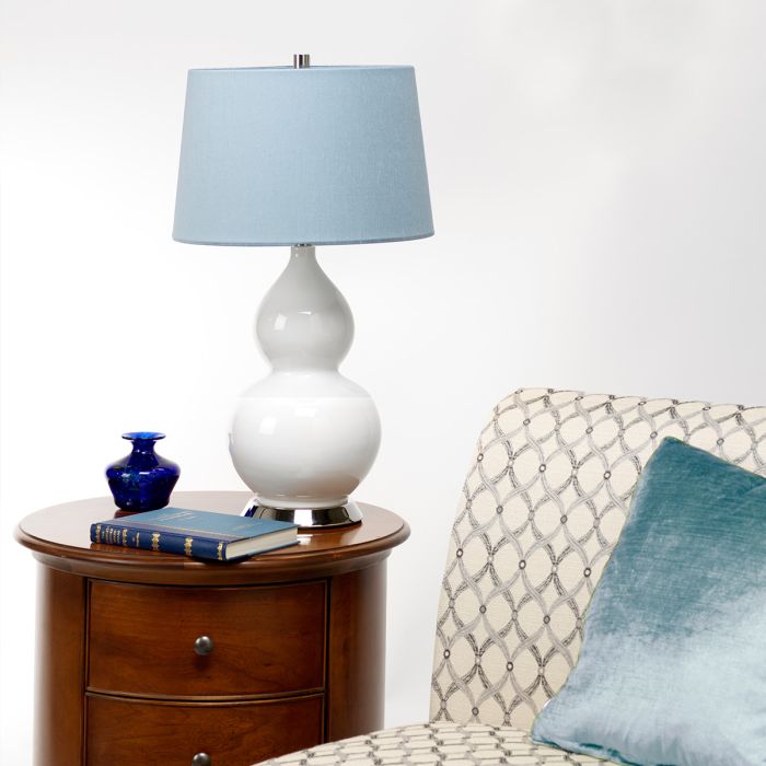 Elstead Lighting Isla 1 Light Table Light - Polished Nickel White Blue With Liberty Blue Shade