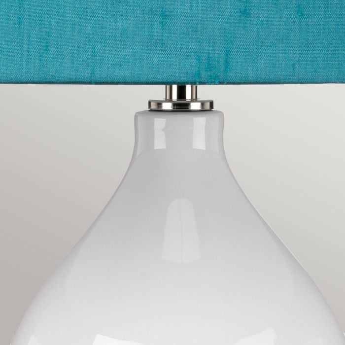 Elstead Lighting Isla 1 Light Table Light - Polished Nickel White Teal With Mallard Teal Shade
