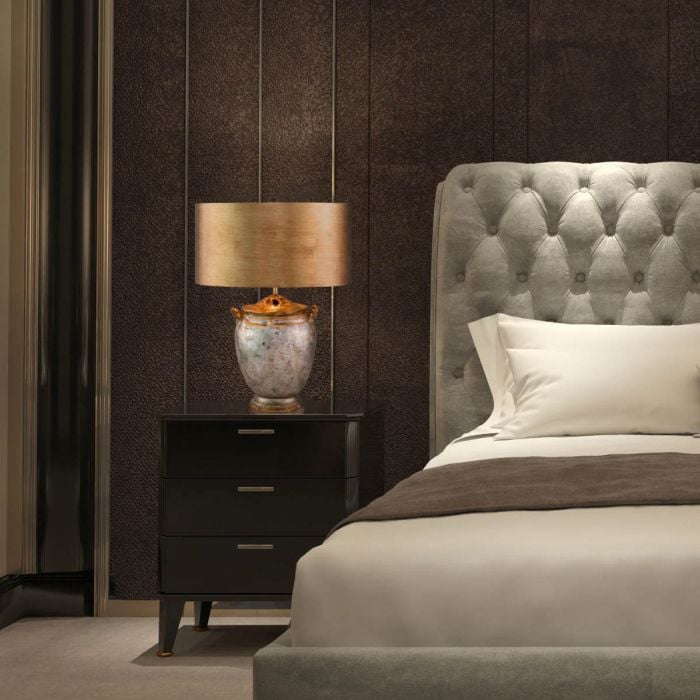 Elstead Lighting Jackson 1lt Table Lamp - Antiqued Silver With Gold Leaf Accents With Distressed Gold Shade