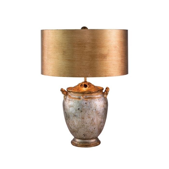elstead lighting Jackson 1lt Table Lamp - Antiqued Silver with Gold Leaf Accents with Distressed Gold Shade