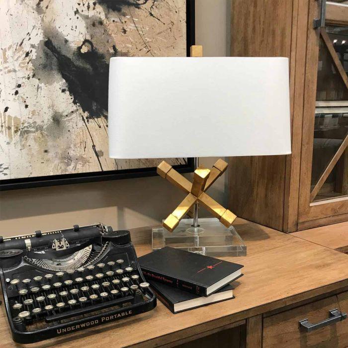 Elstead Lighting Jackson Square 1 Light Table Lamp - Distressed Gold With Cream Shade
