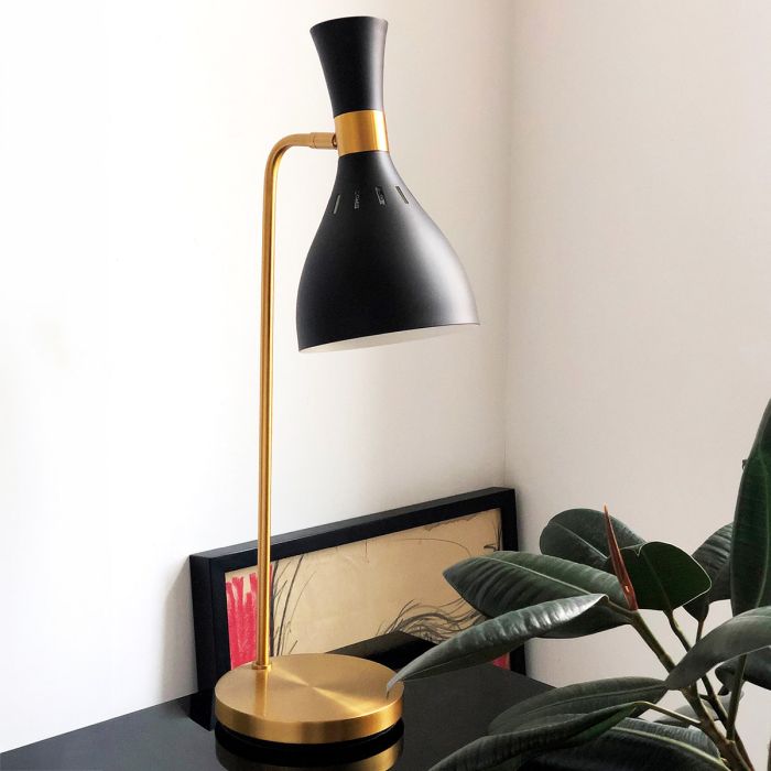 Elstead Lighting Joan 1 Light Table Lamp - Midnight Black / Burnished Brass