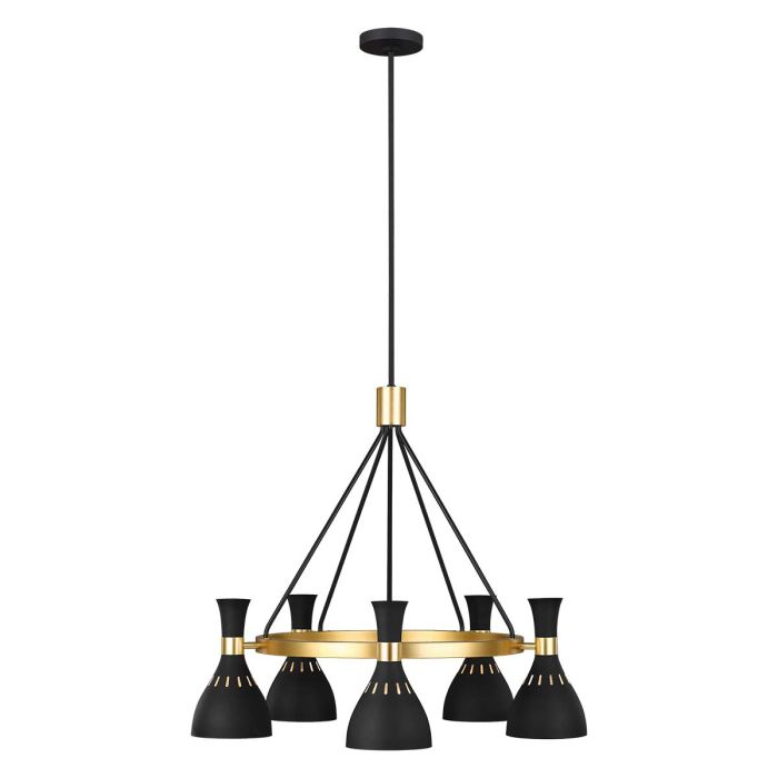 elstead lighting Joan 5 Light Chandelier - Midnight Black / Burnished Brass