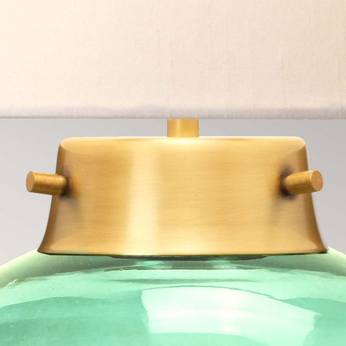 Elstead Lighting Kara Table Lamp - Aged Brass - Dark Green Glass With Origami Shade