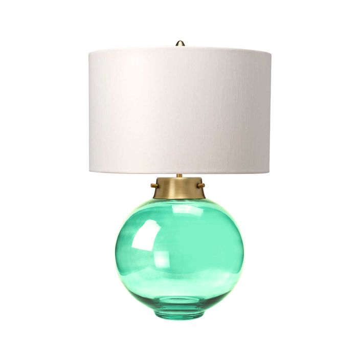 elstead lighting Kara Table Lamp - Aged Brass - Dark Green Glass with Origami Shade