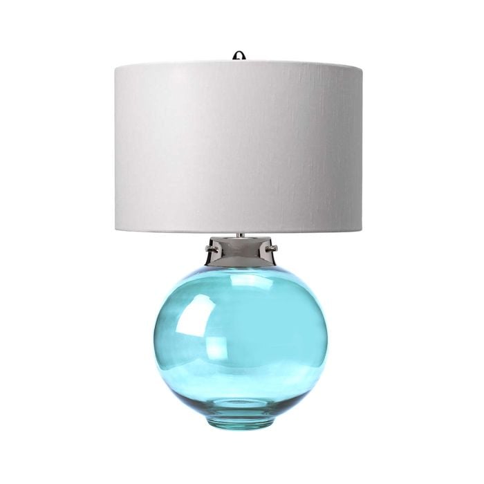 elstead lighting Kara Table Lamp - Polished Nickel - Blue Glass with Hepplewhite Shade