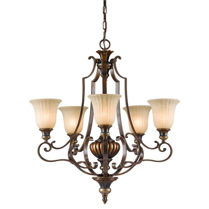elstead lighting Kelham Hall 5 Light Up Light Chandelier - Firenze Gold/British Bronze