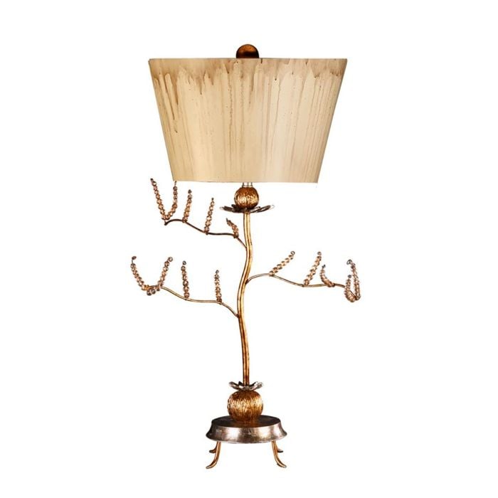 elstead lighting Kristal 1 Light Table Lamp - Putty & Gold Leaf with Putty with Acid Wash Shade