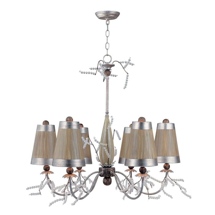 elstead lighting Kristal Luxe 6 Light Chandelier - Silver Leaf & Taupe
