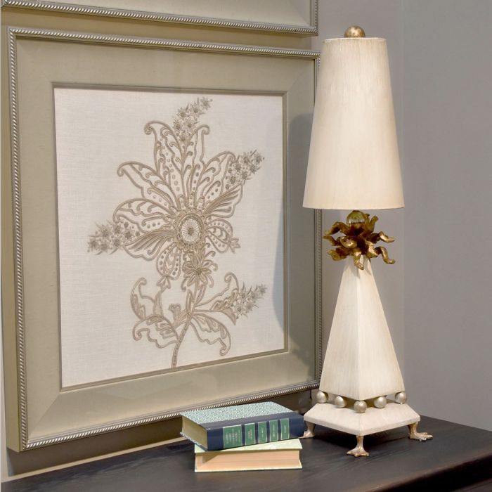 Elstead Lighting Leda 1 Light Table Lamp - Cream Patina Gold Leaf With Cream Patina Shade