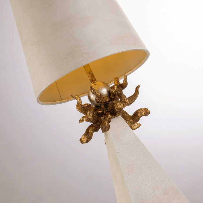 Elstead Lighting Leda 1 Light Table Lamp - Cream Patina Gold Leaf With Cream Patina Shade