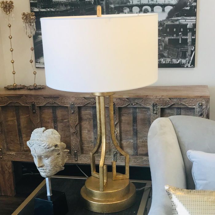 Elstead Lighting Lemuria 1 Light Table Lamp - Distressed Gold With Ivory White Shade