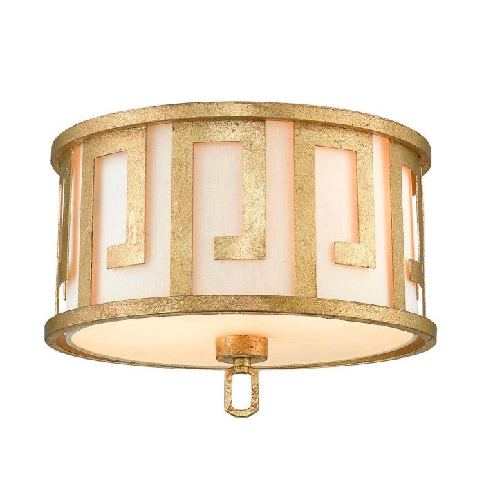 elstead lighting Lemuria 2 Light Flush - Distressed Gold Ivory Shade