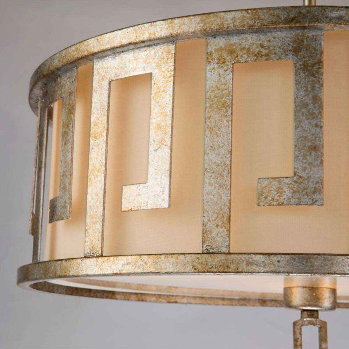 Elstead Lighting Lemuria 3 Light Duo-Mount Large Pendant - Distressed Gold Ivory Shade