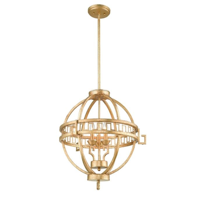 elstead lighting Lemuria 3 Light Globe Pendant - Distressed Gold Ivory Shade
