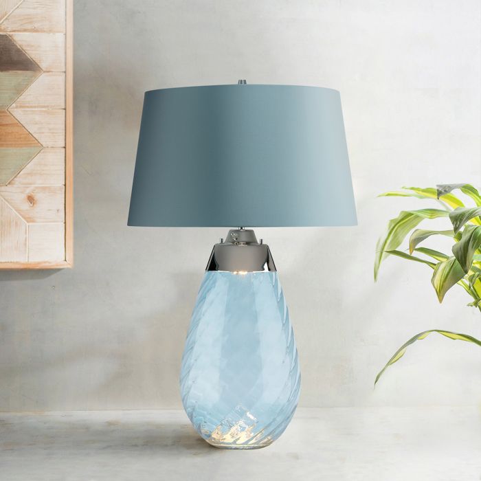 Elstead Lighting Lena 2 Light Large Blue Table Lamp - Blue-tinted Glass / Duck Egg Blue Shade