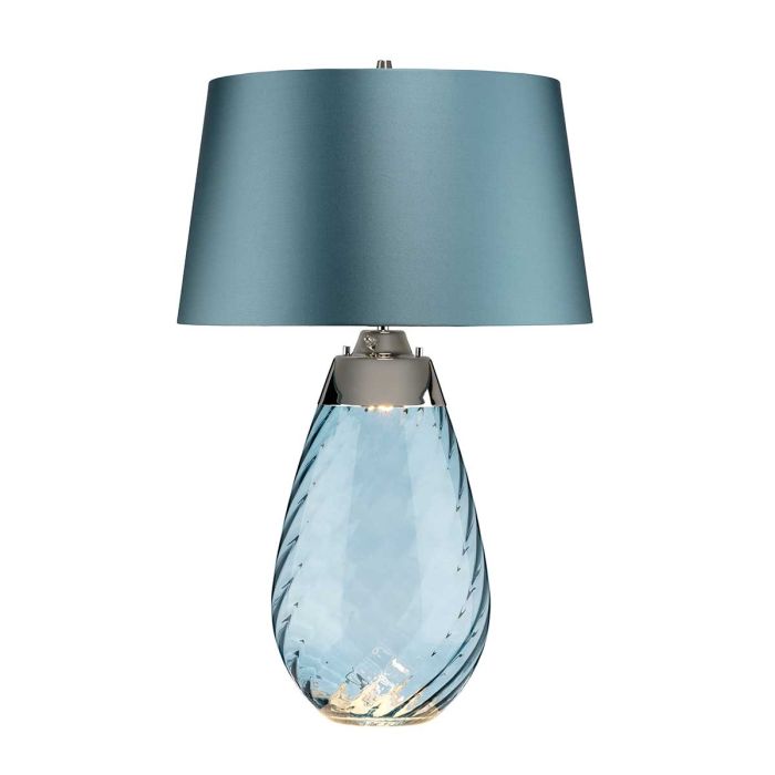 elstead lighting Lena 2 Light Large Blue Table Lamp - Blue-tinted Glass / Duck Egg Blue Shade