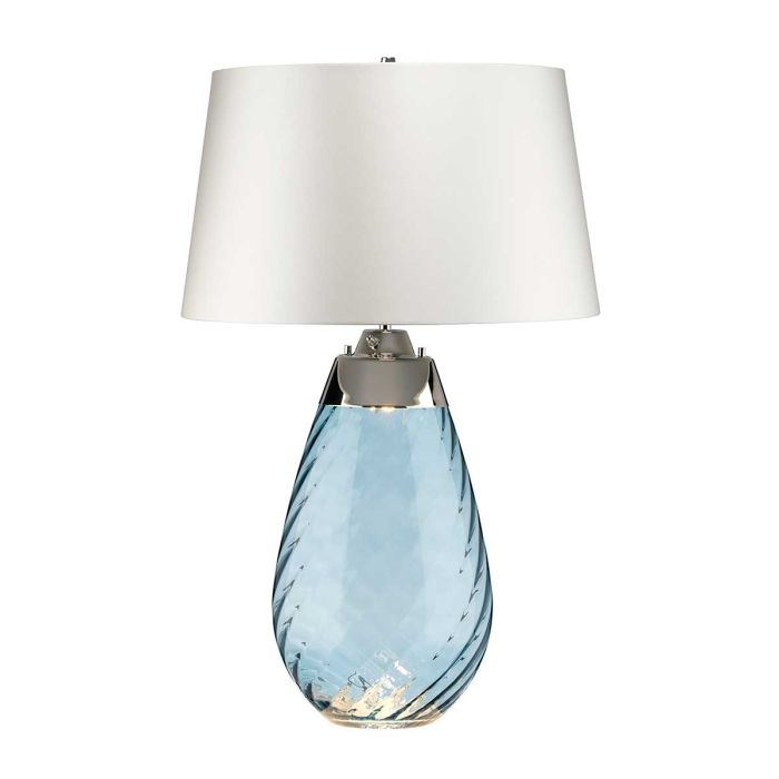 elstead lighting Lena 2 Light Large Blue Table Lamp with Off-white Shade - Blue-tinted Glass / Off-White Shade