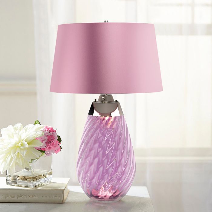 Elstead Lighting Lena 2 Light Large Plum Table Lamp - Plum-tinted Glass / Heather Shade
