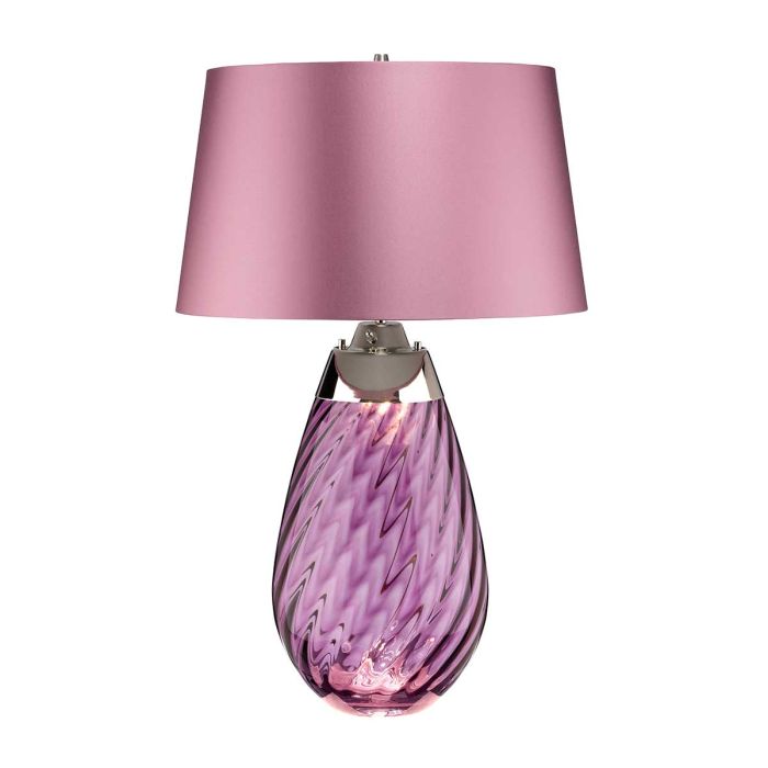 elstead lighting Lena 2 Light Large Plum Table Lamp - Plum-tinted Glass / Heather Shade