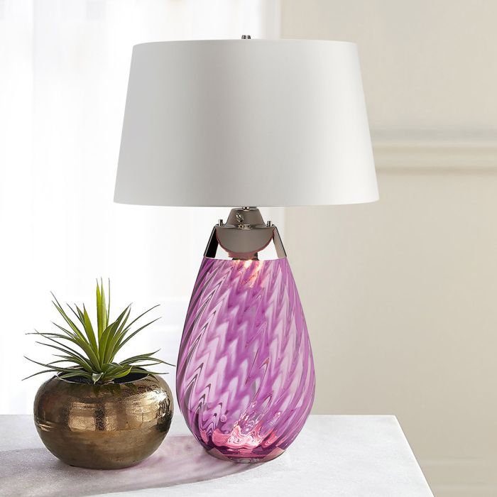 Elstead Lighting Lena 2 Light Large Plum Table Lamp With Off-white Shade - Plum-tinted Glass / Off-White Shade