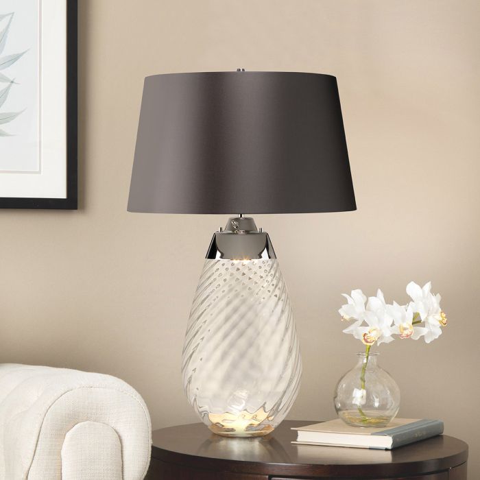 Elstead Lighting Lena 2 Light Large Smoke Table Lamp - Smoke-tinted Glass / Slate Shade