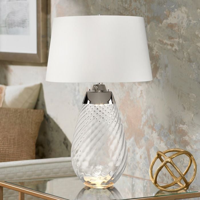 Elstead Lighting Lena 2 Light Large Smoke Table Lamp With Off-white Shade - Smoke-tinted Glass / Off-White Shade
